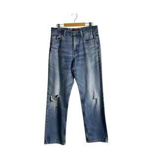 Nevada Men's Classic Medium Indigo Distressed Straight Leg Denim Jeans